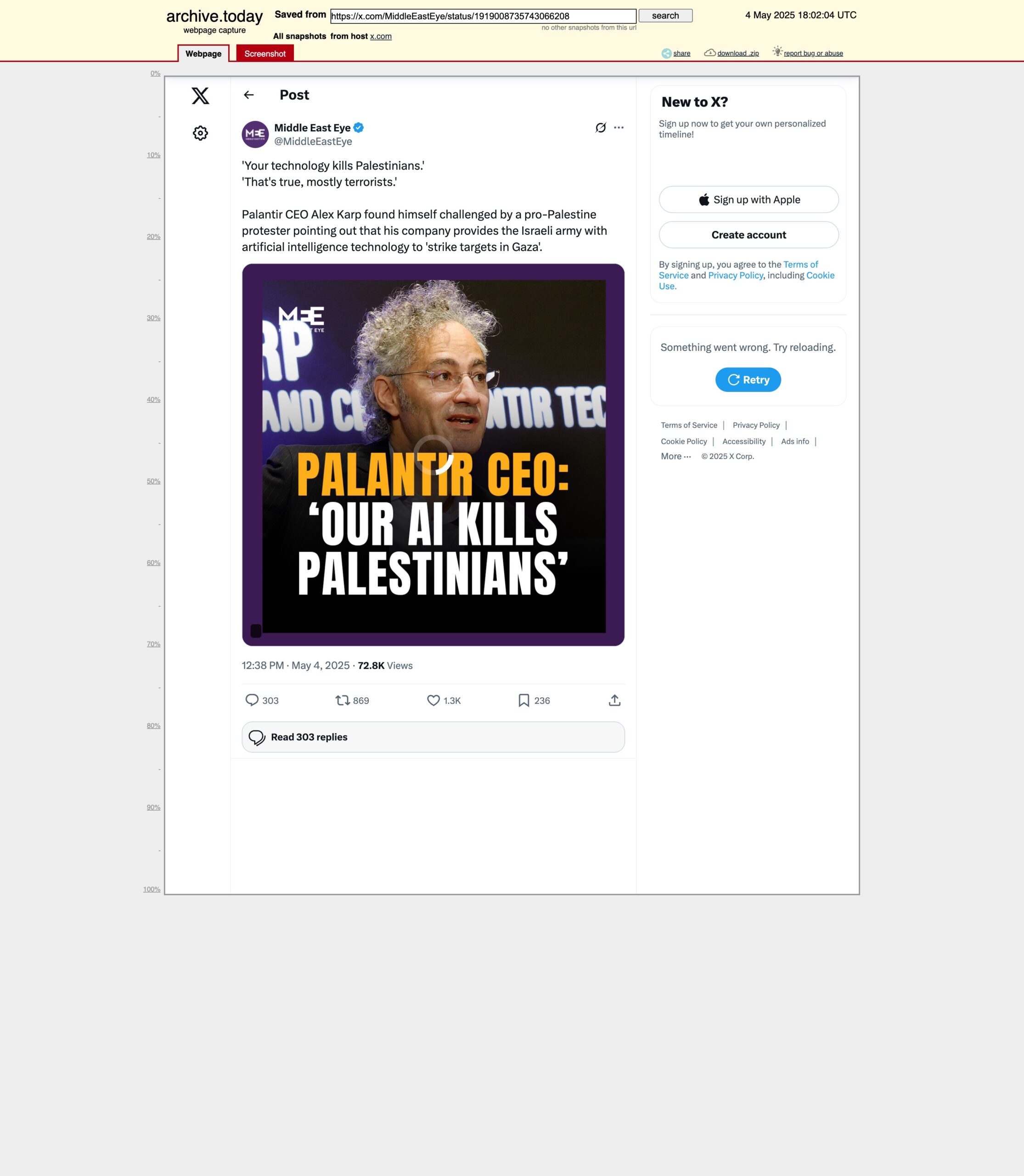 When told “Your technology kills Palestinians,” Alex Karp replied “That’s true, mostly terrorists.”