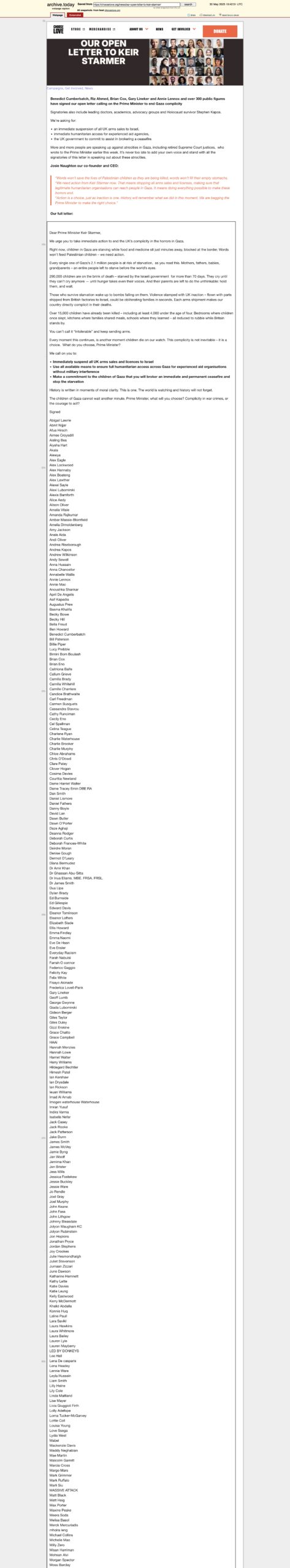 Signed a letter demanding Kier Starmer to end UK’s complicity in Gaza atrocities.
